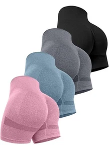 CHRLEISURE Women's 4 Packs Workout Gym Shorts, High Waisted Butt Lifting Sz: 2XL - Picture 1 of 6
