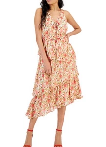 Taylor Damen rosa bedruckt Rüschen asymmetrischer Saum Midikleid Gr. 16 - Bild 1 von 20