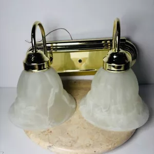 Kichler 2 Light Bath Fixture Gold Satin Etched Glass Retro - Picture 1 of 14