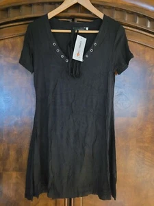 DREAGAL Women Sexy V Neck T Shirts Loose Black Cross Short Sleeve Lace Top Small - Picture 1 of 4