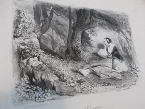 Gravure ancienne-Penserosa-Celestin Nauteuil-Lithographie. - Picture 1 of 2