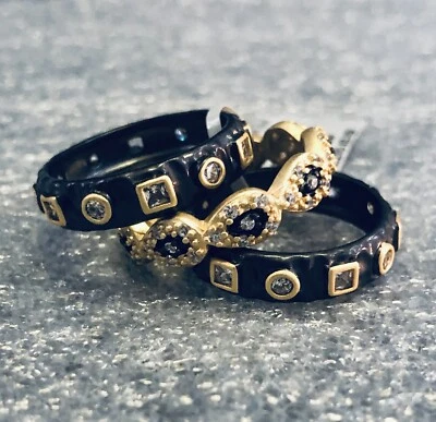 Juego de anillos apilables FREIDA ROTHMAN de plata esterlina negra enchapados en oro de 14kt *8 Foto 1 de 4