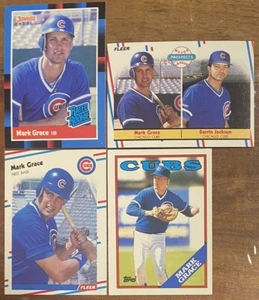 1988 MARK GRACE 4-CARD ROOKIE LOT * FLEER * DONRUSS * TOPPS TRADED * CUBS NRMT+ - Picture 1 of 2