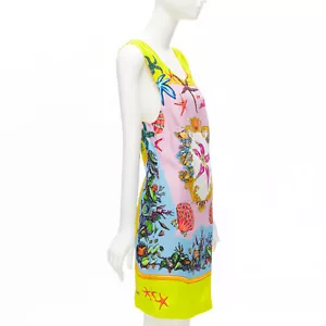 VERSACE 2020 Tresor De La Mer signature starfish print yellow dress IT38 XS - Picture 1 of 10
