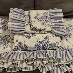 Juego de Sábanas Sears Percal Perma Prest AZUL BLANCO Floral REINA Vintage Bolsillo Corto - Imagen 1 de 7