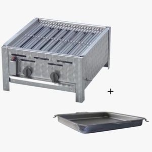 Gasgrill Edelstahl mit Rost und Stahlpfanne H:6 cm 2 flammig 48 x 53 x 27 cm - Bild 1 von 8