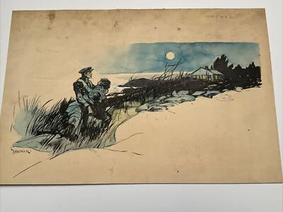 ANTIGUA PINTURA ILUSTRACIÓN JOSEPH L KRAEMER LISTADO FAMOSO AMANTES PAISAJE Foto 1 de 4