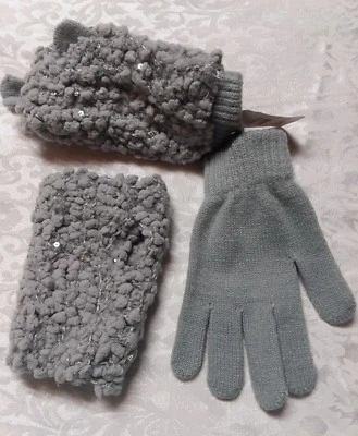 FADED GLORY Guantes Mujer 3 en 1 Conjunto Tela Lentejuelas Palomitas Guantes Gris Nuevo con Etiquetas C-87 Foto 1 de 4