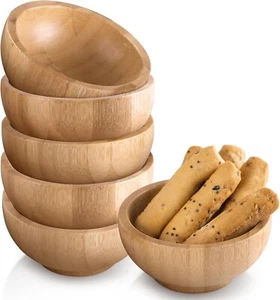 Bamboo Round Dipping BBQ Sauce Small Bowl Set 6 Pcs 2.5" x 1.25" Party Supplies - Picture 1 of 6