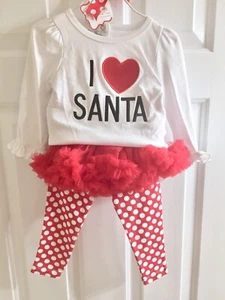 NWT Mud Pie I Love Santa Playset Shirt Tutu Skirt Leggings Outfit 12-18m NEW - Picture 1 of 1