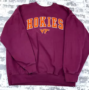 Virginia Tech Hokies Sweatshirt Men XL Maroon Crew Neck Sweater Sewn Y2K Adult Q - Picture 1 of 9