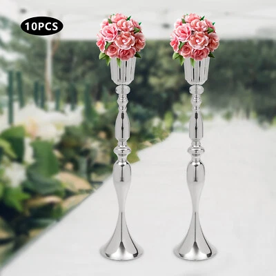 10 piezas centros de mesa de boda de plata soporte de flores de 29,1 pulgadas de alto floreros decoración Foto 1 de 4