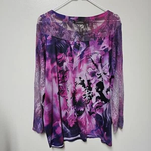 B.LE.U. Womens Purple Long Sheer Sleeve Top "Ruben" Size 18/20 - Bild 1 von 10