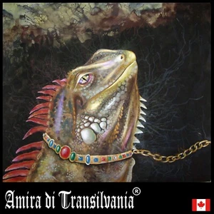 modern art contemporary painting figure portrait animal iguana reptile jewelry 1 - Picture 1 of 24