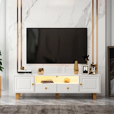 TV stand Cabinet entertainment console solid wood leg plastic door panel white - Imagem 1 de 4
