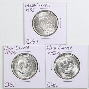 1952-PDS 50C 3-Coin Wash-Carver Commem Half Dollar in Choice BU Condition #5257 - Picture 1 of 2