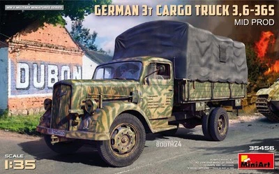 German 3t Cargo Truck 3,6-36s Mid Prod 1:35 Plastic Model Kit MINIART - Immagine 1 di 4