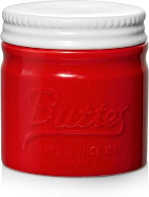 DOWAN Porzellan Butter Keeper Crock, Französische Butterdose mit Deckel, Rot - Bild 1 von 4