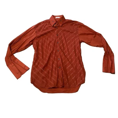 Camisa Angelino Para Hombre Y2K Naranja Occidental Rayas Metálicas Manga Larga Con Botones Foto 1 de 4