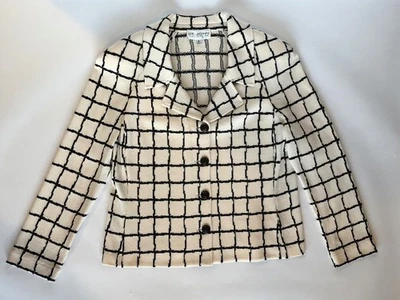 Chaqueta tejida a cuadros a cuadros a cuadros ventana crema y negra St. John Collection talla 8 Foto 1 de 4