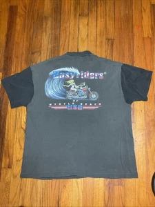 Vintage 90s Easy Riders Faded Reworked Harley T Shirt 2XL Bikini Lady Surf - Picture 1 of 10