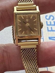 Vintage OMEGA Ladies 17 j Watch With 14k Yellow Gold Mesh Band Scrap 14 Grams - Picture 1 of 13
