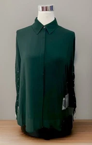 VINCE CAMUTO Green Crepe Stretch Lace Up Sleeve Blouse. Size XS. NWT - Picture 1 of 10