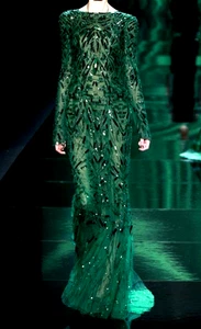 Monique Lhuillier Collection 2013 Runway grün verziertes langes Kleid Dress 2 4 - Bild 1 von 9