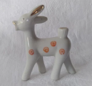 Vintage Porcelain 2.5" Donkey White & Orange Handpainted Swirls Gold Trim Japan - Picture 1 of 13