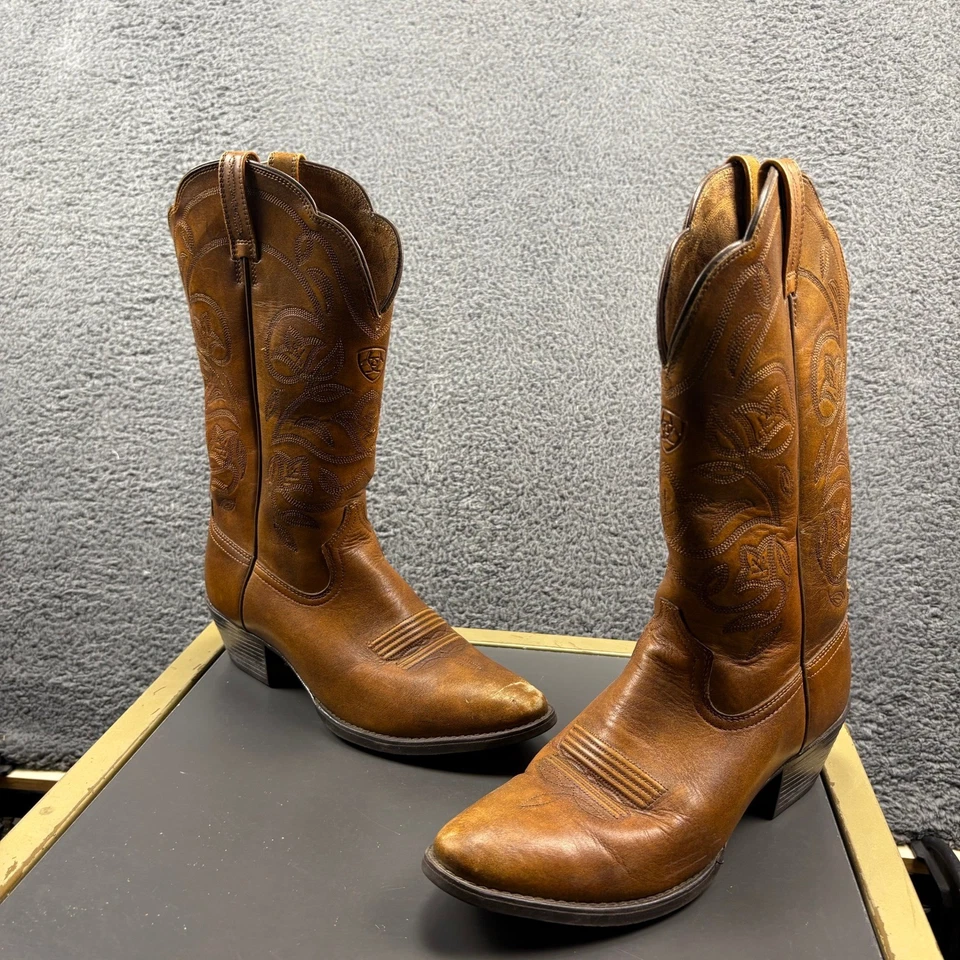 Botas de caubói Ariat Heritage R Toe couro marrom ocidental bordadas florais 8,5B - Imagem 1 de 4
