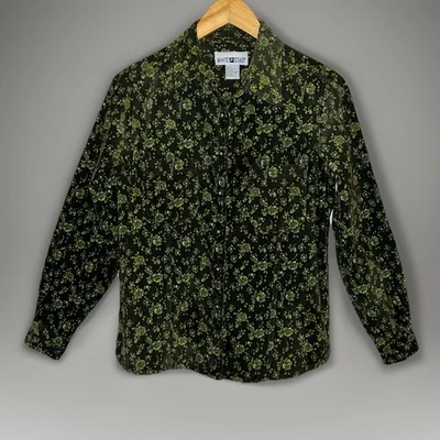 White Stag Green Button-Up Shirt Floral Corduroy Cottage Fall Rose Flowers -Sz M - Image 1 of 4