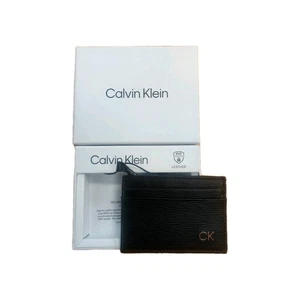 Calvin KLEIN Herren schwarz feines genarbtes Leder Kartenetui RFID Geldbörse neu im Karton CK Geschenk - Bild 1 von 7