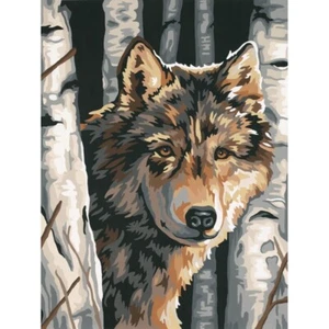 Malarbeiten Malen nach Zahlen Kit WOLF UNTER BIRKEN 9x12"" KOSTENLOSER VERSAND USA ONL - Bild 1 von 1