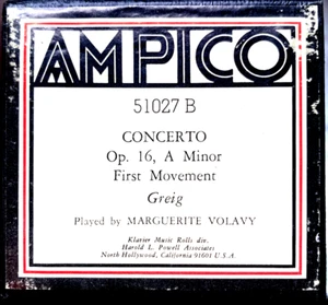 AMPICO Recut Grieg CONCIERTO Op 16 A Minor First Volavy 51027 B Reproductor Piano Rollo - Imagen 1 de 1