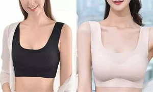 WOMENS SEAMLESS BRA BREATHABLE DETACHABLE DROP-SHAPE PADDING - Picture 1 of 14