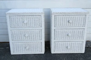 Painted Bamboo Hollywood Regency Pair of Nightstands Side End Tables 1892 - Picture 1 of 12