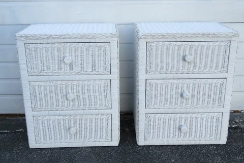Painted Bamboo Hollywood Regency Pair of Nightstands Side End Tables 1892 Cover