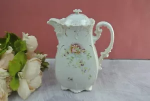 Pentola da cioccolato con coperchio vintage senza marchio in porcellana floreale dipinta a mano - Foto 1 di 9