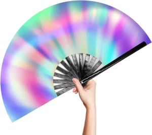 Large Rave Clack Folding Hand Fan for Men/Women - Chinese Japanese Bamboo Handhe - Picture 1 of 7