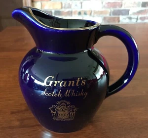 Vintage Grant's Scotch Whisky Water Jug Cobalt Blue By Wade Regicor London - Picture 1 of 12