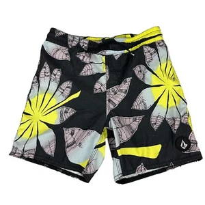 Volcom Boys' XS Swim Trunks Floral Print Polyester Black/Yellow - Picture 1 of 8