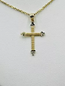 Solid 14k Yellow Gold Mini–Beaded Cross Pendant W Box (From Italy) 772-5130 - Picture 1 of 7