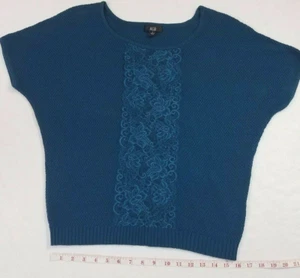 AGB Damen Pullover Gr. S verlängerte Schulterärmel dunkelblau-grün Pulli Spitze - Bild 1 von 8