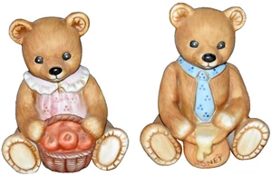 HOMCO Home Interiors #1405 Porcelain Figurines Pair Country Bears - Picture 1 of 3