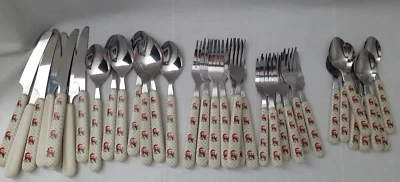 Vintage 38 Piece Lot Christmas Teddy Bears Stainless Flatware w/ Plastic Handles - Image 1 of 4