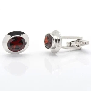 925 Sterling Silver Oval Natural Purple Amethyst or Red Garnet Men's Cufflinks - Picture 1 of 11