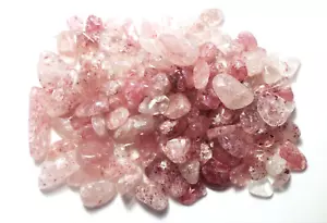 100cts ASSORTED 3 - 7 mm TUMBLE POLISHED STRAWBERRY QUARTZ CHIPS MADAGASCAR - Picture 1 of 2