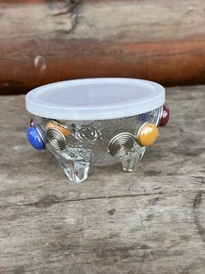 Vintage Jelly Relish Schale buntes Glas mit Edelstahl Servierlöffel & Deckel Boutique - Bild 1 von 6