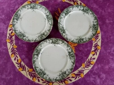 3 Assiettes Plates Terre de Fer Décor Floral Vert Tournesols ou Paquerettes 24cm - Photo 1/4