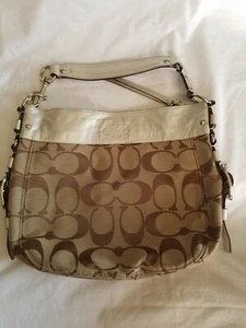 Coach Zoe Metallic Silber Leder Braun Hellbraun Jacquard Handtasche Geldbeutel J0867-12674 - Bild 1 von 7